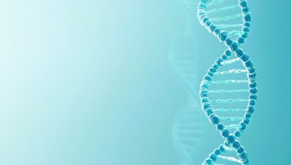 Wall Mural - A bright particulate 3D rendered DNA on a blue bokeh background.