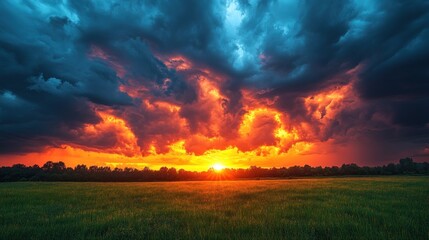 Poster - Fiery Sunset with Dramatic Clouds