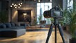 © A4719 - DSLR Camera on Tripod in Modern Living Room