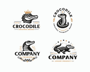 Wall Mural - Set vintage bundle crocodile alligator logo design for business company