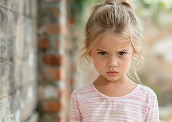 Poster - A young girl with a serious expression. AI.