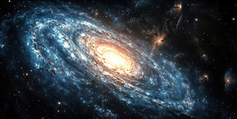 Wall Mural - Beautiful blue and orange spiral galaxy is swirling in the vast expanse of space. High quality photo