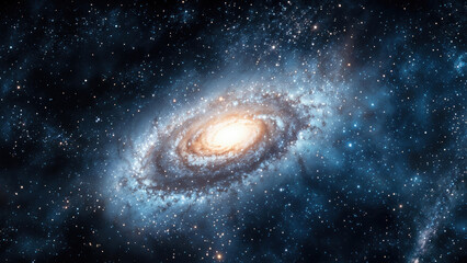Wall Mural - Spiral galaxy with a bright center is shown against a black background. High quality photo