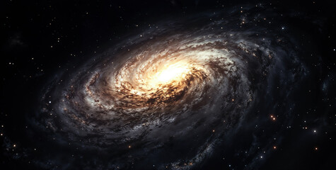 Wall Mural - Spiral galaxy with a bright center is surrounded by a vast expanse of stars, creating a sense of awe and wonder. High quality photo