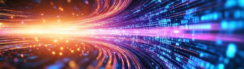 Wall Mural - vibrant digital abstract art depicting light trails, motion, and energy, perfect for technology and 