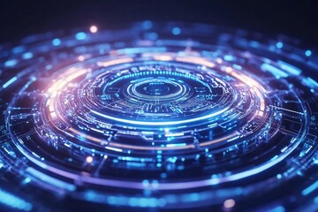Wall Mural - a mesmerizing futuristic circular abstract design with glowing blue and purple lights, conveying tec