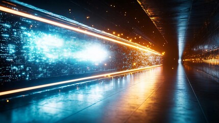 Wall Mural - futuristic corridor with dynamic light trails and glowing effects, creating a sense of motion and ad