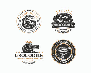 Wall Mural - Set vintage bundle crocodile alligator logo design for business company