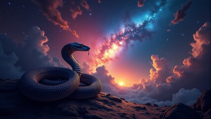 Wall Mural - a snake is on the sand with the sun behind it