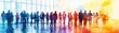 © BonzEarthsnapper - watercolor networking event in a busy office environment, industry professionals interacting, clean copyspace, vibrant and dynamic colors