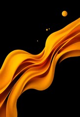 Abstract dark background with flowing yellow. Wallpaper. Swirling, golden liquid against a dark background.