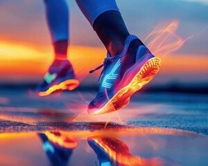 Sticker - Running shoes with glowing lights. AI.