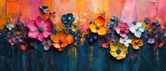 Sticker - A Colorful Impasto Painting of Floral Arrangement