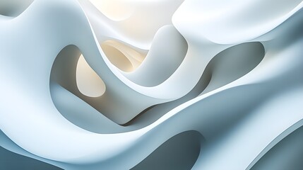 Abstract minimalist shapes, neutral tones, smooth edges, soft shadows, futuristic technology