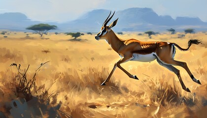 Wall Mural - Agile Gazelle Leaping Through the Expansive Savanna Landscape of the African Wilderness