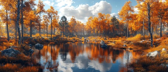 Poster - Autumn Forest Reflecting in a Still Lake