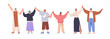 © Good Studio - Happy people community, group holding hands together, standing with arms raised up, connected in unity. Peaceful society, togetherness concept. Flat vector illustration isolated on white background