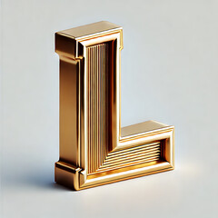 A 3D letter 'L' with a realistic golden texture on a white background, Generative Ai