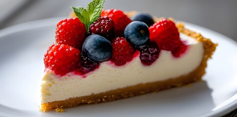 Wall Mural - Delicious Cheesecake with Fresh Berries