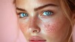 © WisChi - Close Up Portrait of a Young Woman with Freckles and Blue Eyes