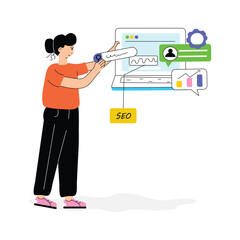 Wall Mural - woman optimizing website content to improve search engine ranking