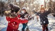© Daria Lukoiko - Young kids, dressed in warm winter gear, having an epic snowball fight in a snow-covered park. The bright sunlight and flying snowflakes, scene full of children’s laughter and playful competition