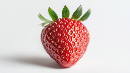 Wall Mural - Close-up of a Single Red Strawberry with Green Leaves