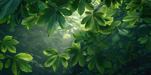 Sticker - Fresh green chestnut tree leaves in the canopy