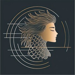 Poster - Abstract Mermaid Illustration with Geometric Patterns