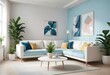 © Danish - Photo modern style interior room 3d illustration Interior,Kitchen,Washrooms frame living room with colorful white sofa,led with blank frame