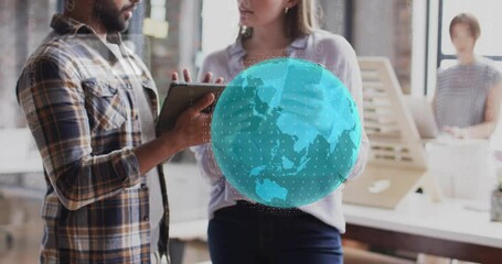 Canvas Print - Animation of globe and data processing over diverse business people in office