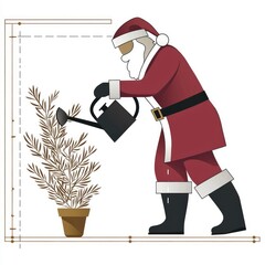 Poster - Santa Claus Watering a Christmas Tree