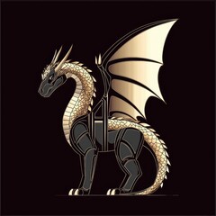 Poster - Black and Gold Dragon Illustration