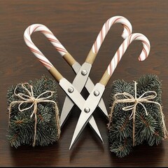 Wall Mural - Candy Cane Scissors and Wrapped Christmas Gifts