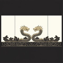 Ornamental Chinese Dragons with Black and Gold Design