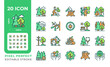 © bsd studio - Tree services RGB color icons set. Forestry and logging. Tree care. Forest management. Nature conservation. Isolated vector illustrations. Simple filled line drawings collection. Editable stroke