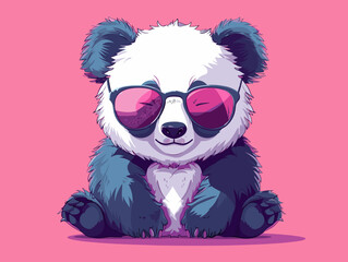 Wall Mural - A cartoon panda bear wearing sunglasses and a pink shirt