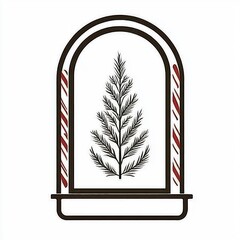 Sticker - Minimalist Christmas Tree in a Window Frame with Candy Cane Trim