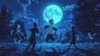 © IMAGINIAC - Children Dancing with Skeletons under a Blue Moon