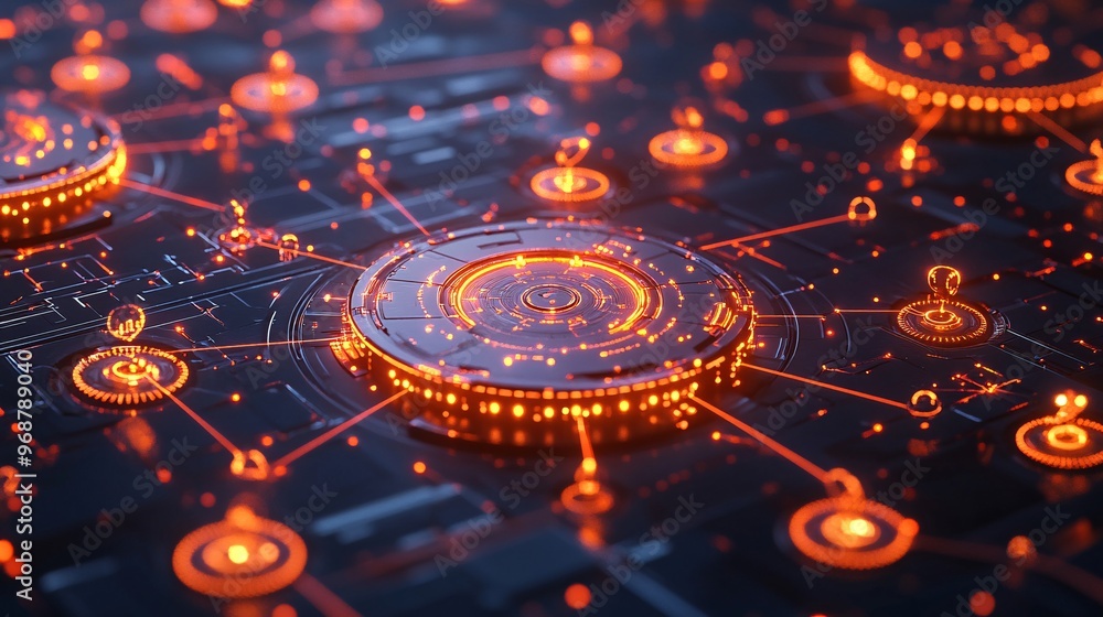 Futuristic digital grid with glowing lines and nodes representing ...