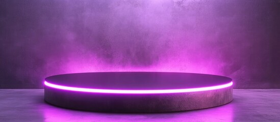 Poster - Abstract geometric pedestal featuring a purple neon line 3D empty podium for product presentation 3D rendering