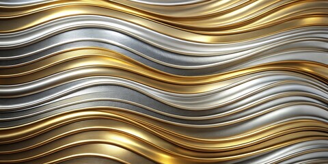 Wall Mural - Metallic gold and silver textured surface with wavy designs, elegant and luxurious abstract background for design projects