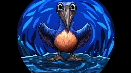 Wall Mural - Blue-Footed Booby Bird Cartoon Illustration