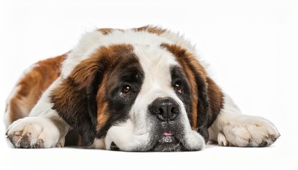 Wall Mural - Saint Bernard dog lying isolated on white background, cut out