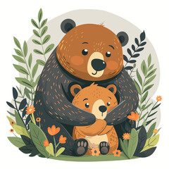 Poster - A cartoon bear is holding a baby bear in its arms