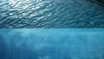 Tranquil blue water texture of a serene swimming pool, perfect for relaxation and spa experiences, with ample space for creative designs or messages.