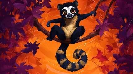 Sticker - Curious Lemur Sitting on a Branch