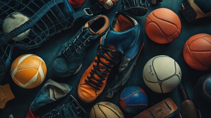 A Collection of Sports Equipment and Footwear