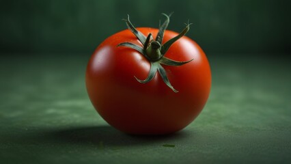 Wall Mural - red ripe tomato on a green background