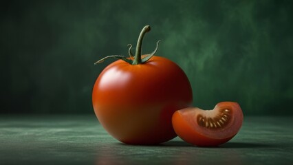 red ripe tomato on a green background